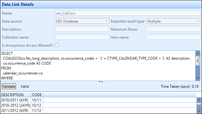 Data Link Details section