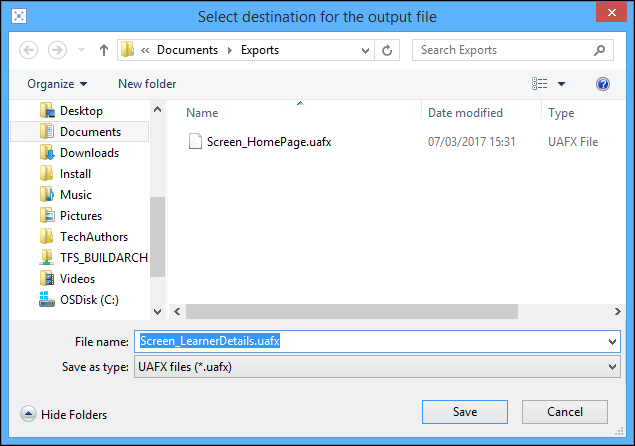 Select Destination for the Output File window