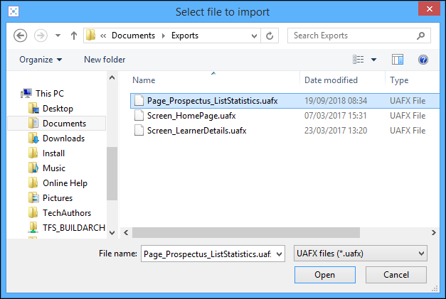 Select File to Import window