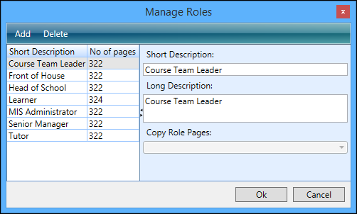 Manage Roles window