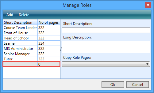 Manage Roles window - new row