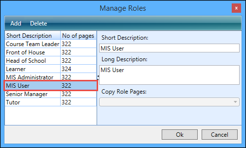 Manage Roles window - select role