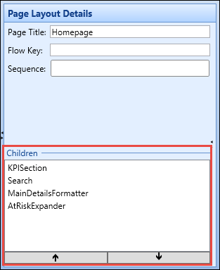 Page Layout Details section - Children grid