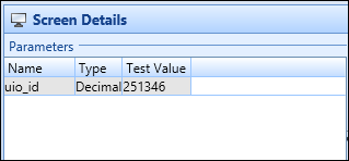 Screen Details section - parameters