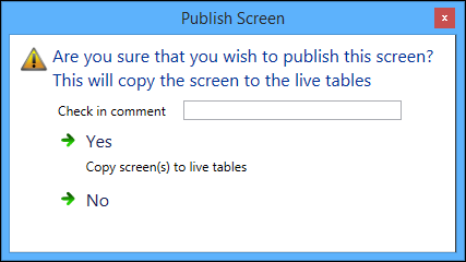 Publish Screen window