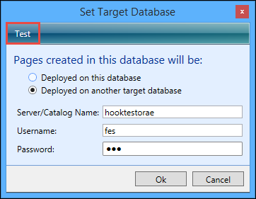 Set Target Database window - Test button