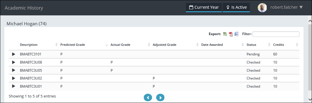 Academic History page