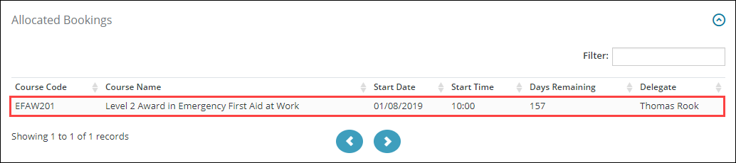 New record in the Allocated Bookings panel