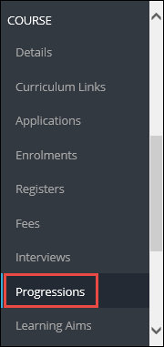 Course navigation pane - Progressions option