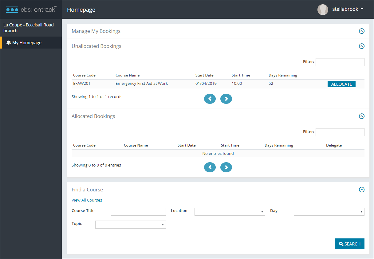 ebs: ontrack Hub employer view