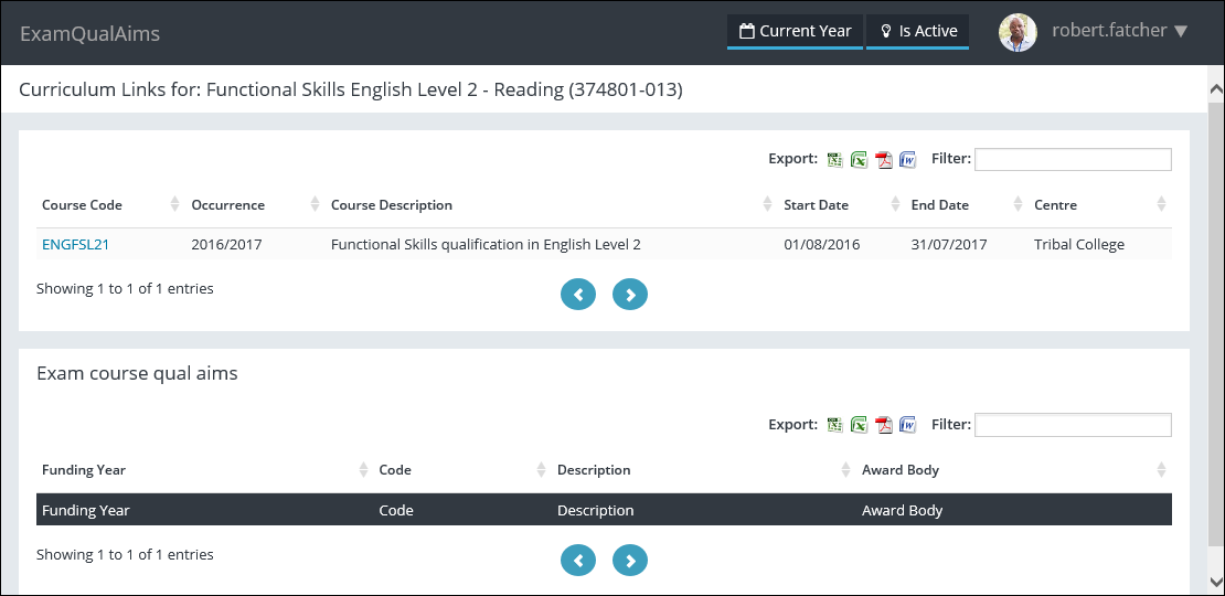 Exam Qual Aims page