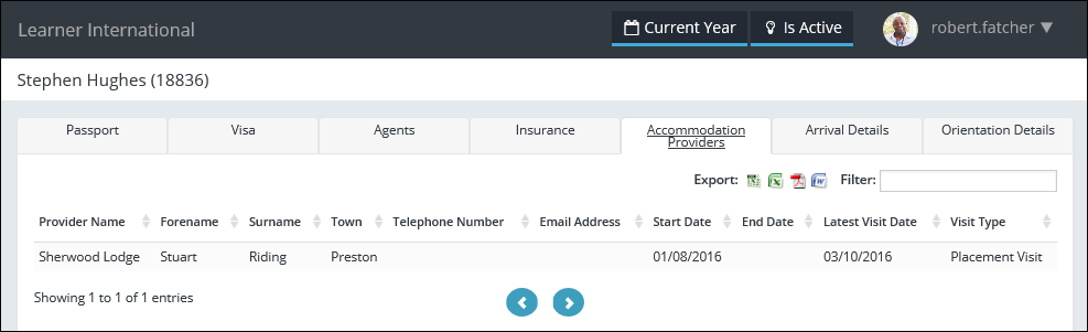 Learner International page - Accommodation Providers sub-tab