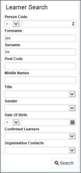 Learner Search panel