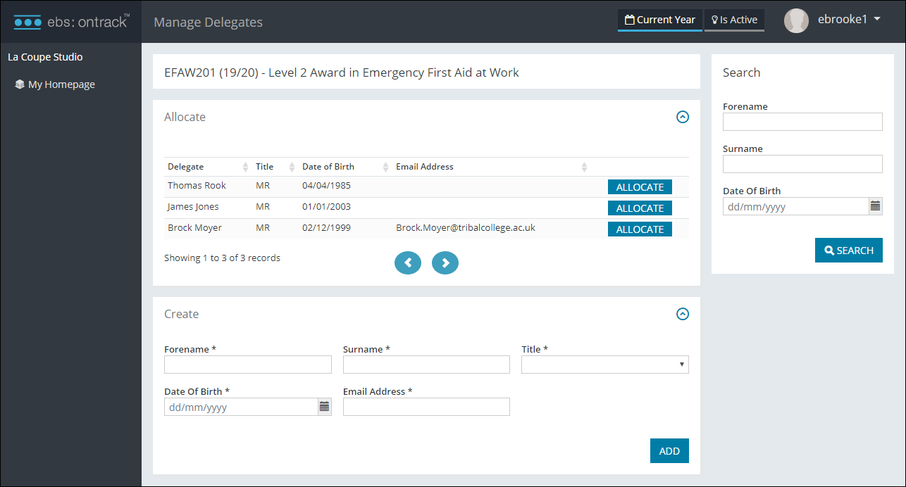 Manage Delegates screen