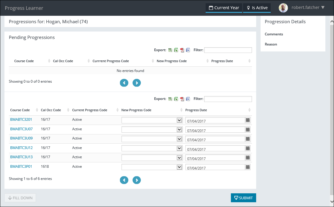 Progress Learner page