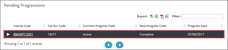 Pending Progressions section