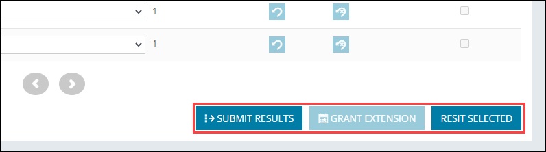 Submit Results, Grant Extension and Resit Selected buttons