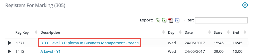 Registers For Marking section - Description link