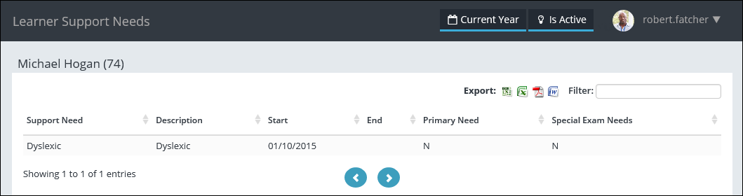 Learner Support Needs page