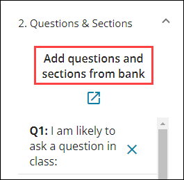 Add questions and sections from bank