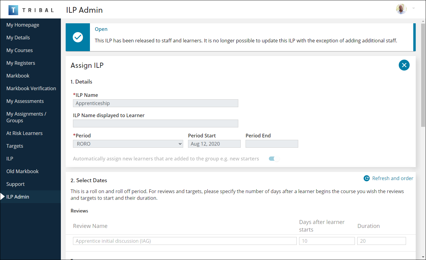 Assign ILP screen