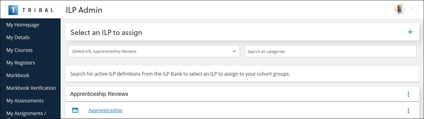 Select an ILP to assign screen