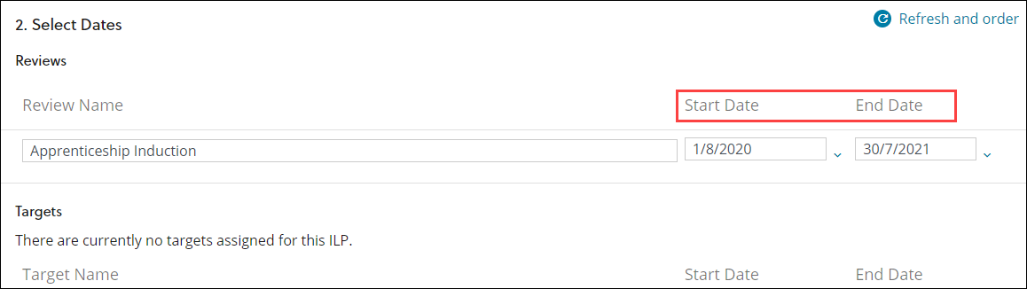 Start Date and End Date fields