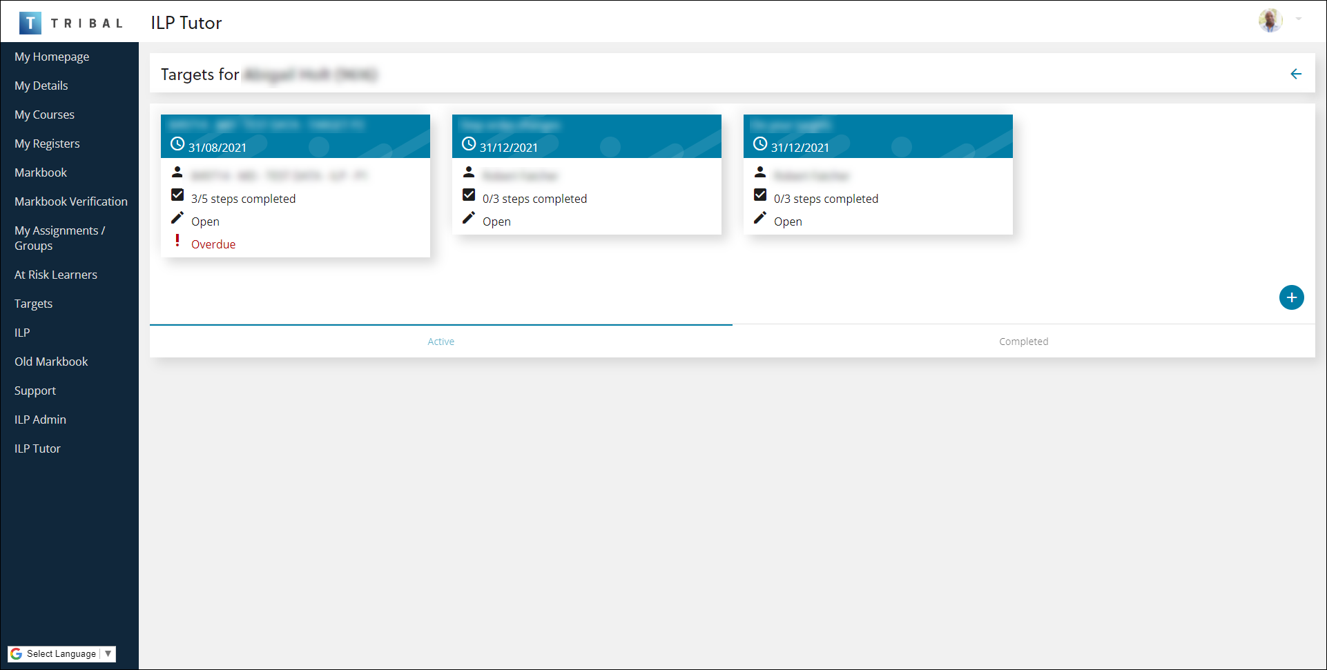 The learner’s target dashboard