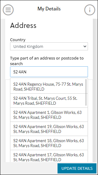 Address search drop-down