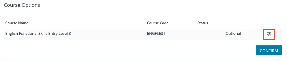 Course Options grid - Optional check box