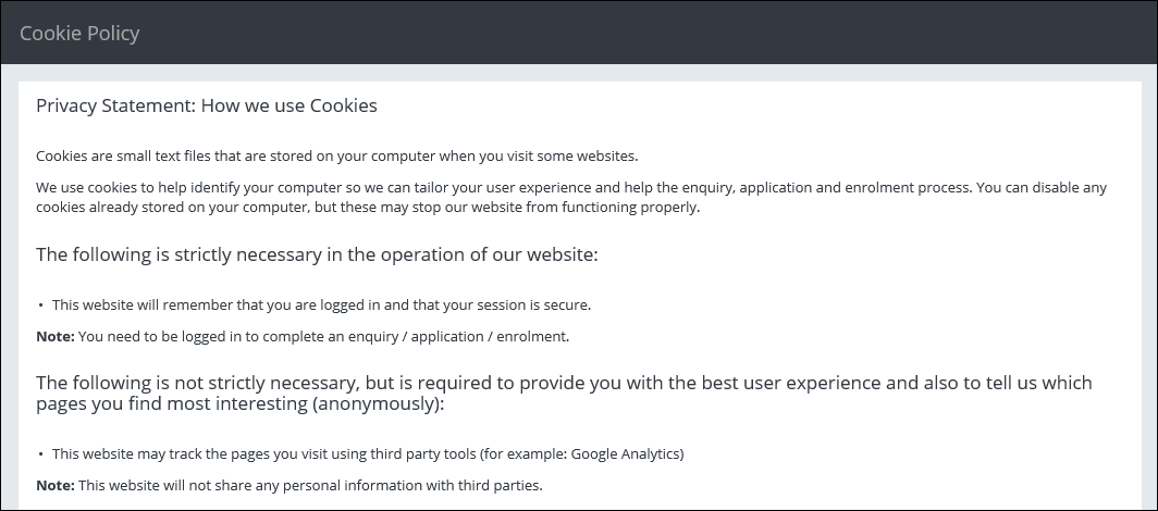 Cookie Policy page