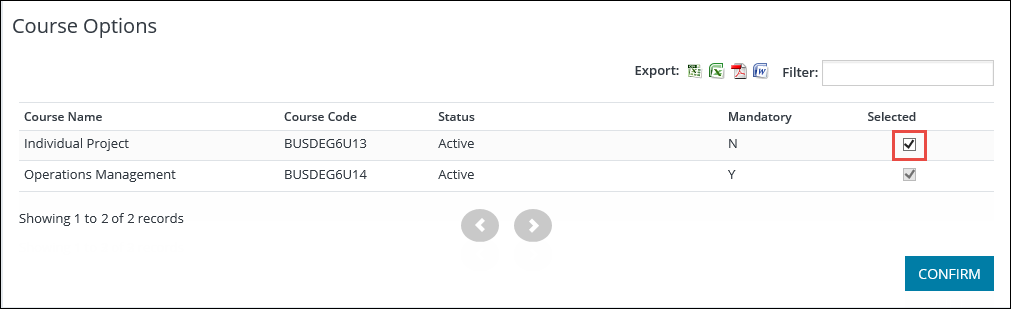 Selected column check box