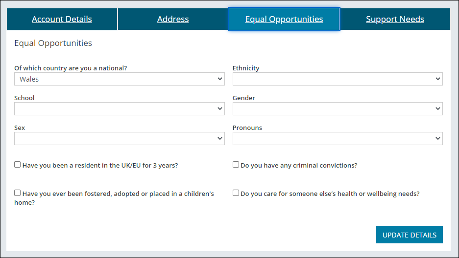 Equal Opportunities tab