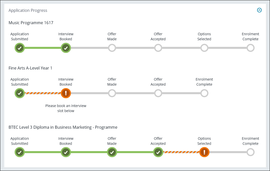 Application Progress section