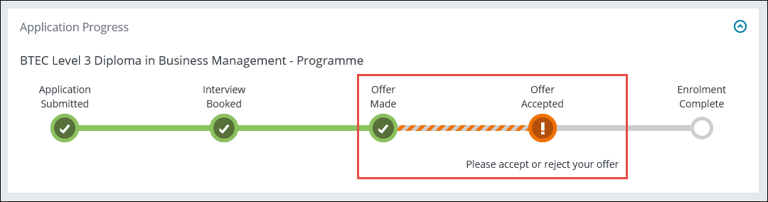 Application Progress section - offer indicators