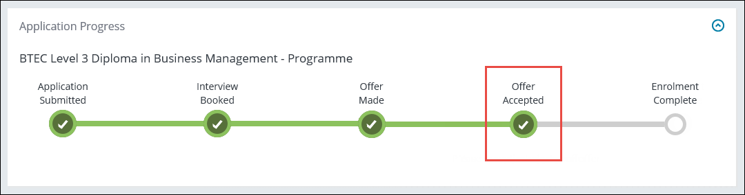 Application Progress section - Offer Accepted indicator accepted