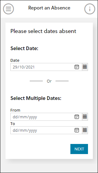 Please select dates absent screen mobile