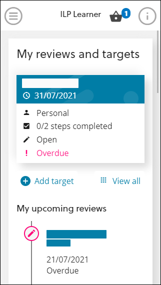 My reviews and targets screen mobile