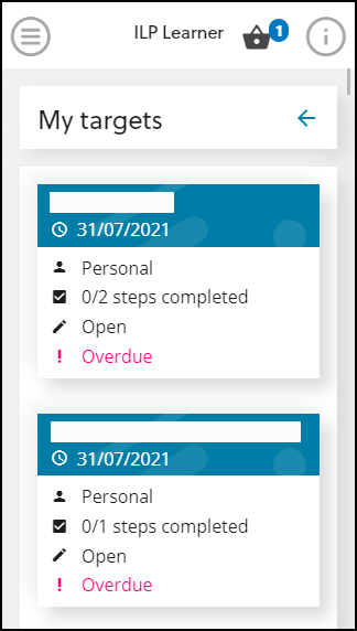 My targets screen mobile