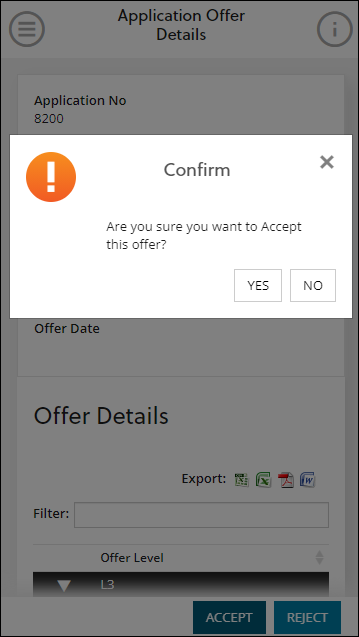 Confirm message - accept offer mobile