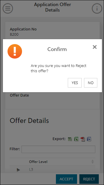 Confirm message - reject offer mobile