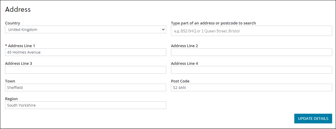 Correspondence Address section