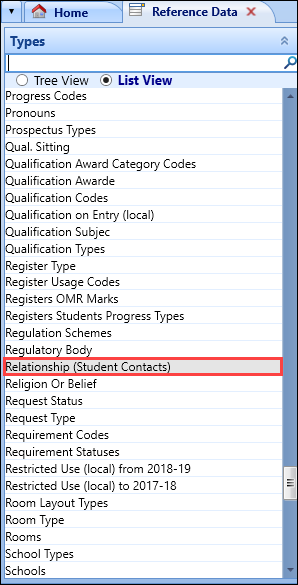 Relationship (Student Contacts) reference data