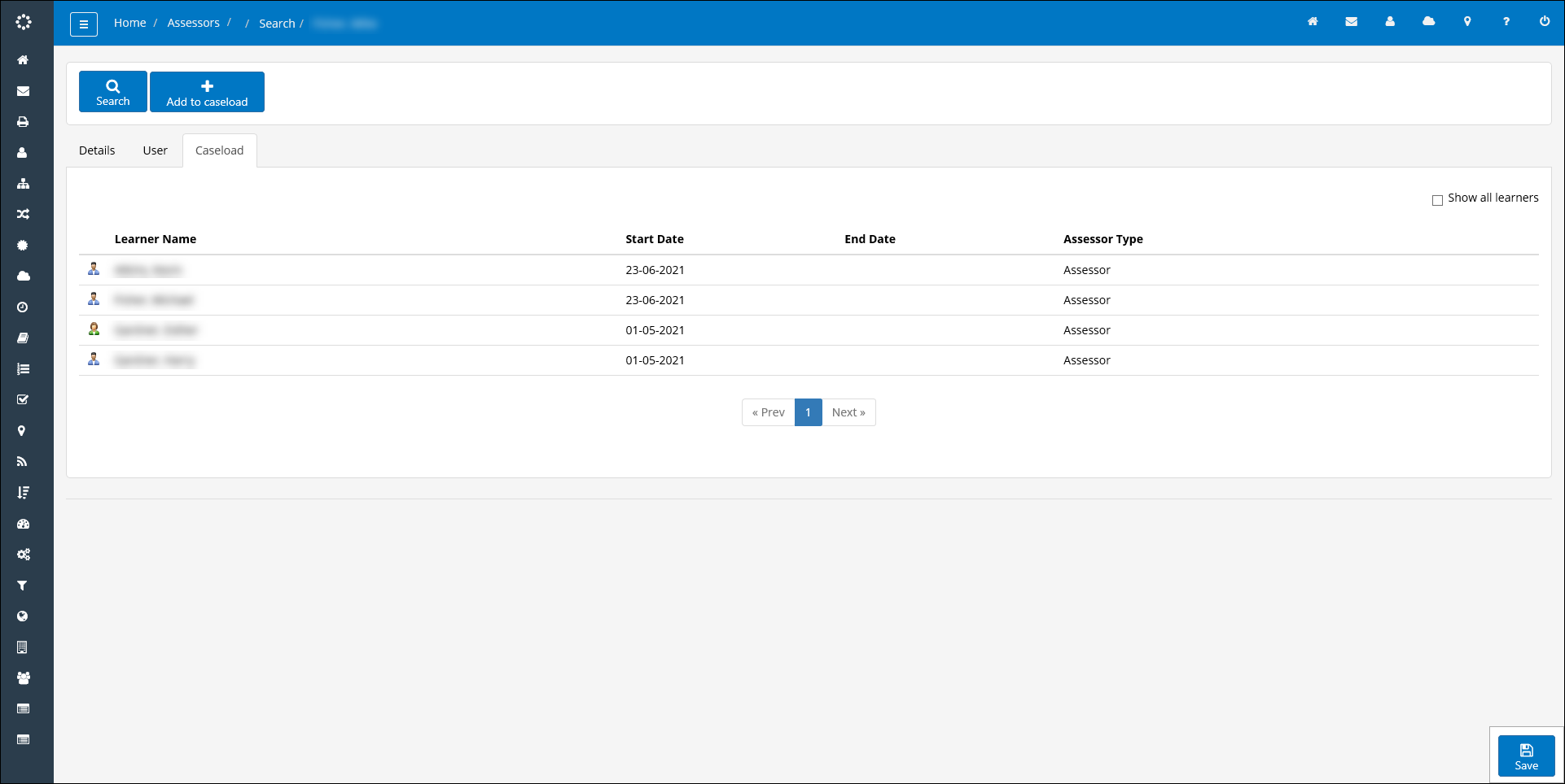 Caseload tab