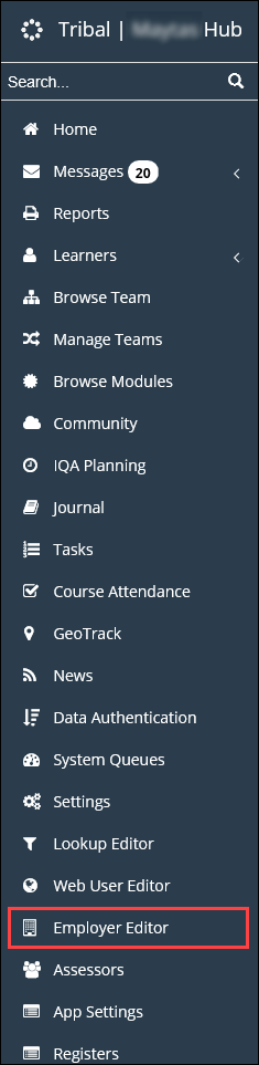 Employer Editor option in the left-hand sidebar menu