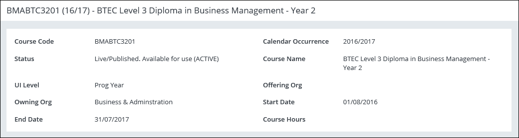 Course Details section