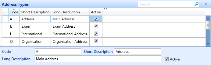 Address Types reference data