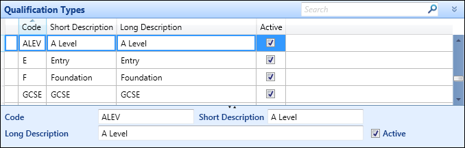 Qualification Types reference data