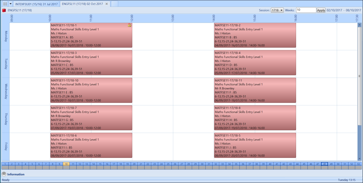 Course timetable