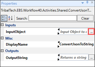 ConvertJsonToString activity parameters